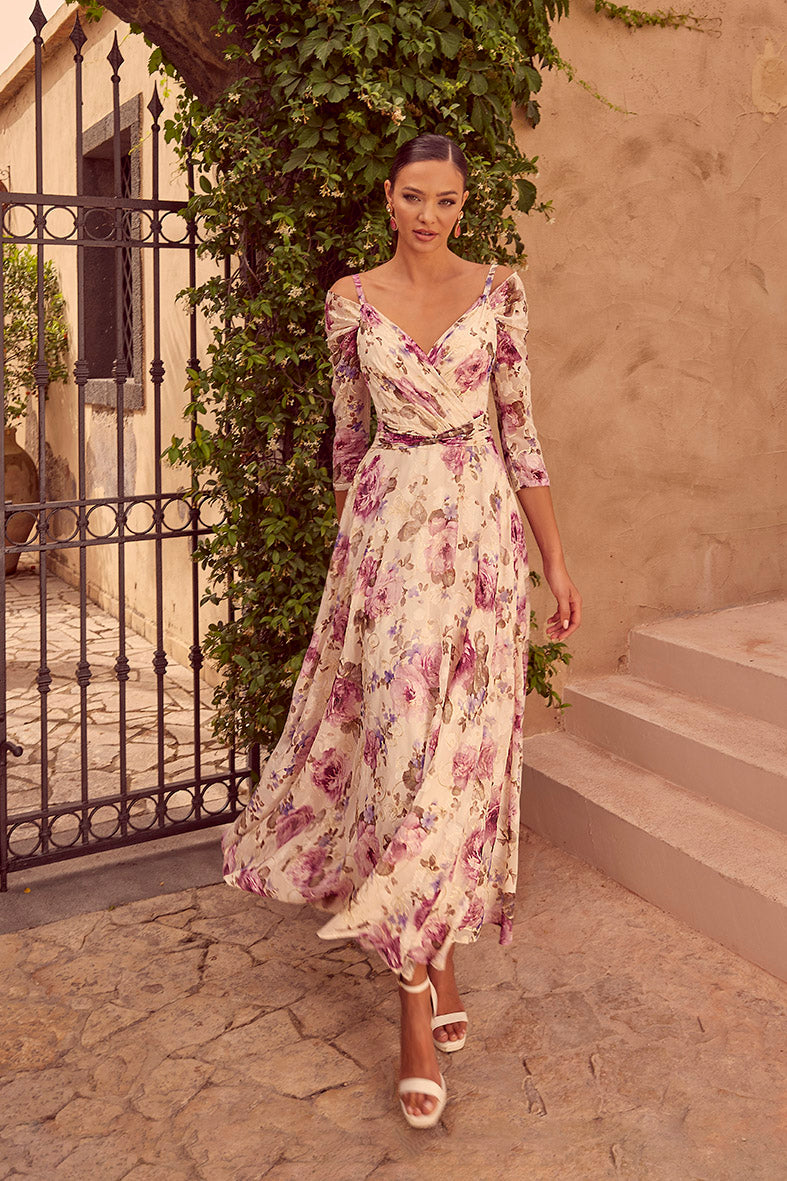 Veni Infantino 36111 Pink Floral A Line Mother Of The Bride Dress