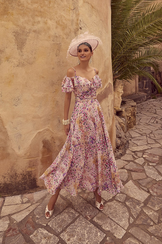 Veni Infantino 36116 Pink Patterned Mother Of The Bride Dress