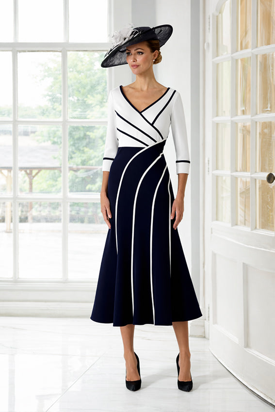 Irresistible 7539 Navy Ivory Patterned Dress for the mother of the bride