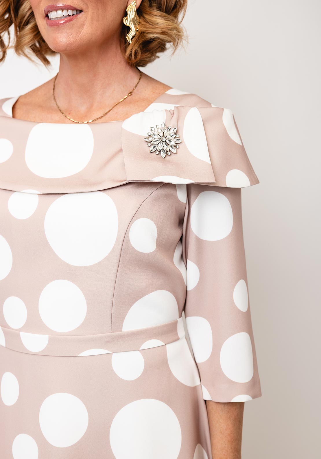 Cassandra Bell Nude & White A Line Spot Mother of the bride dress