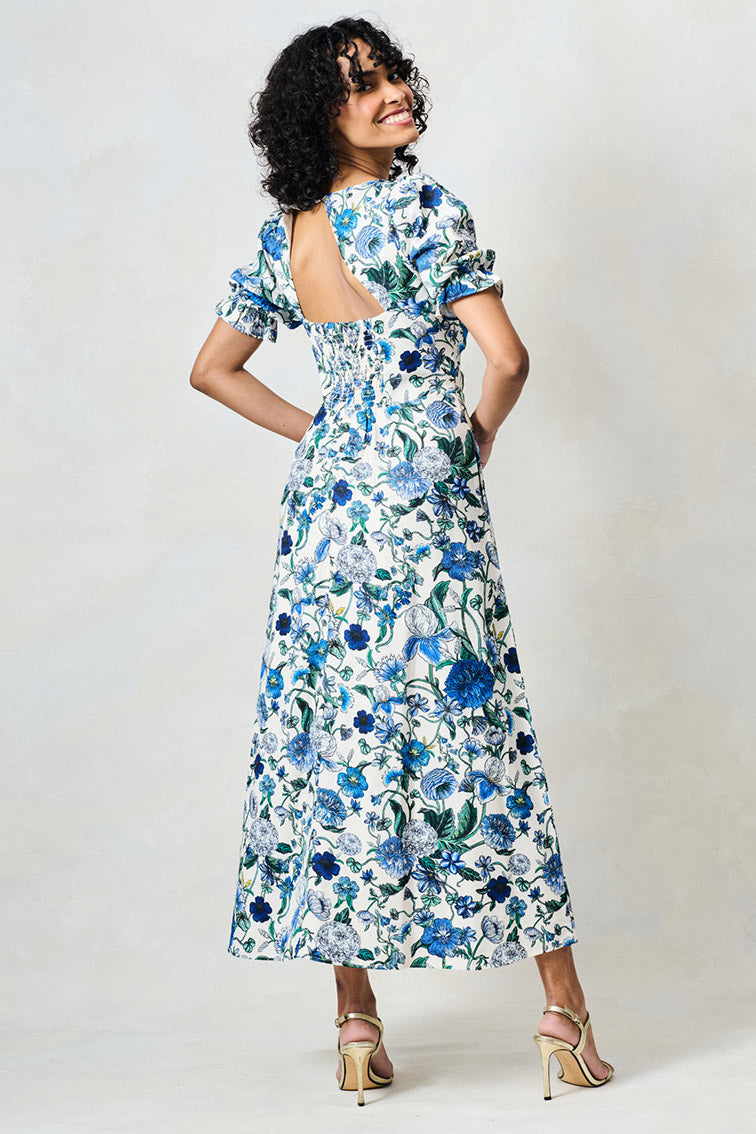 Hope & Ivy Debora Blue Patterned A line Dress