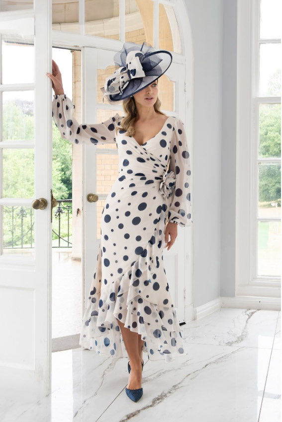 Irresistible 8838 Ivory/Navy Spot Dress