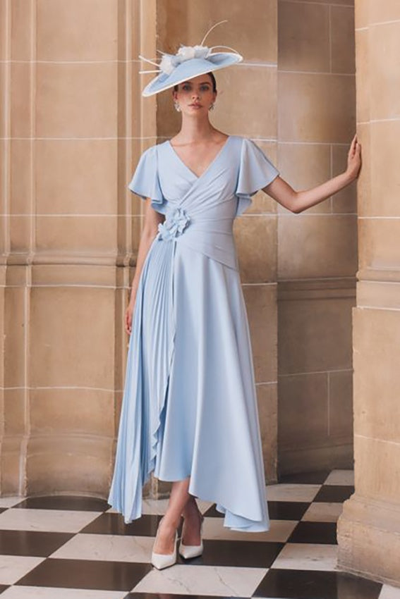 John Charles 66890 Powder Blue A Line Dress With Pleated Panel