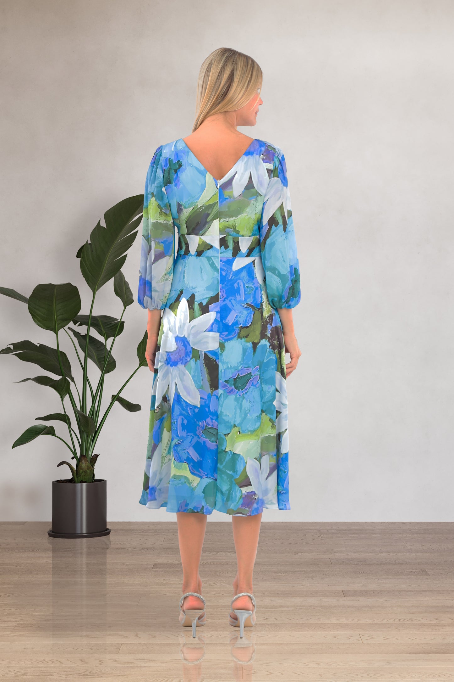 Lizabella 2045 Blue Patterned Dress