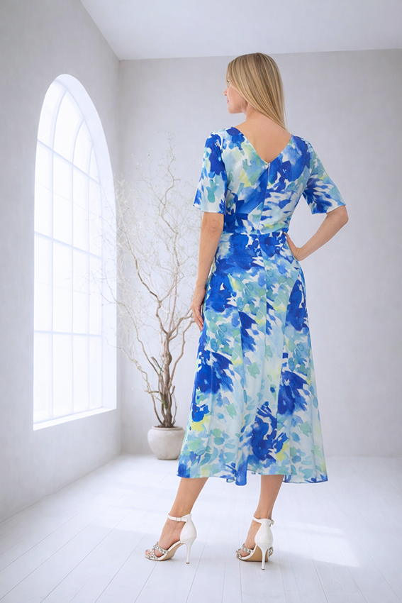 Lizabella 2118 Royal Blue Patterned Dress