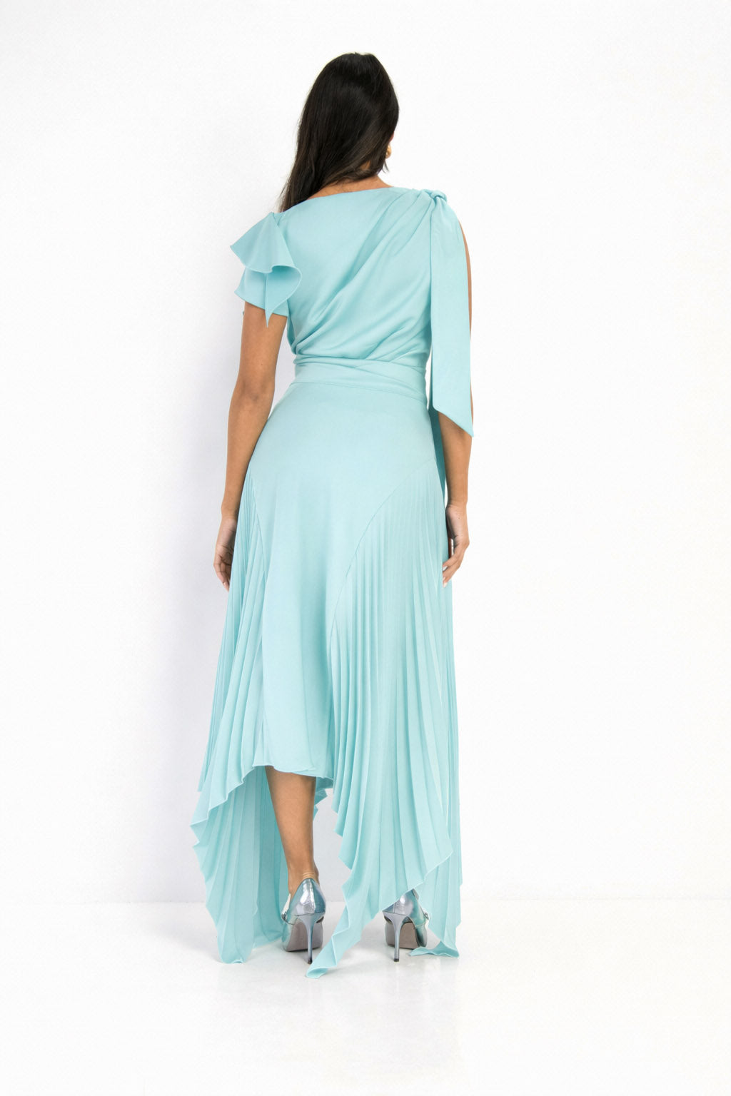 Kevan Jon Emilia Pleat Dusty Blue Dress