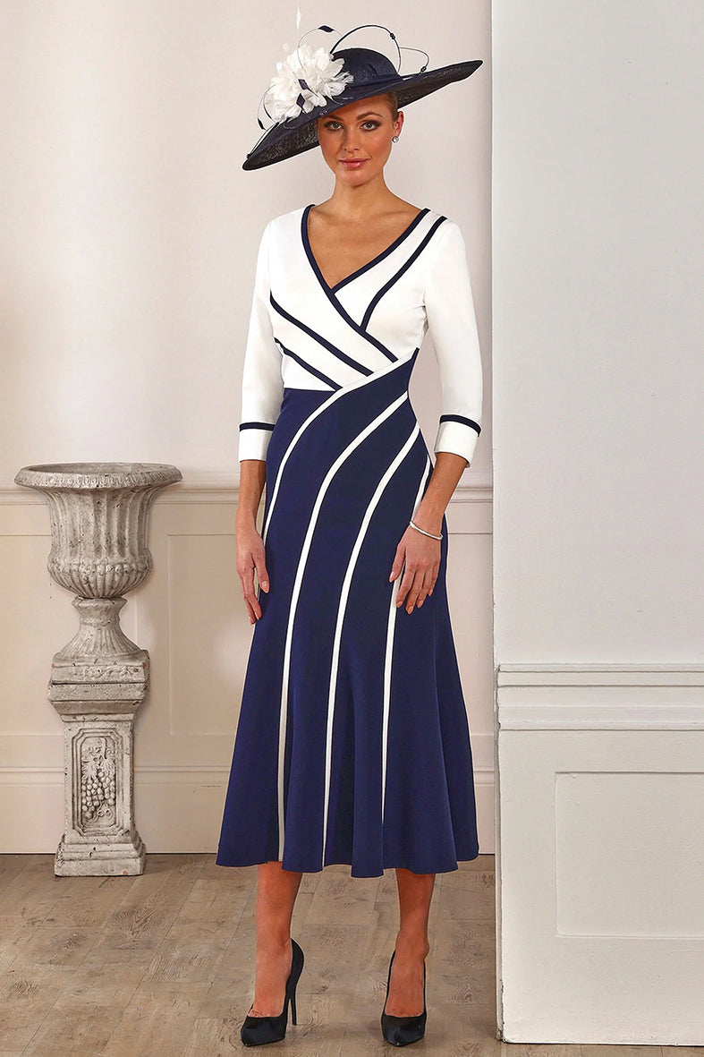Irresistible 7539 Navy Ivory Patterned Dress
