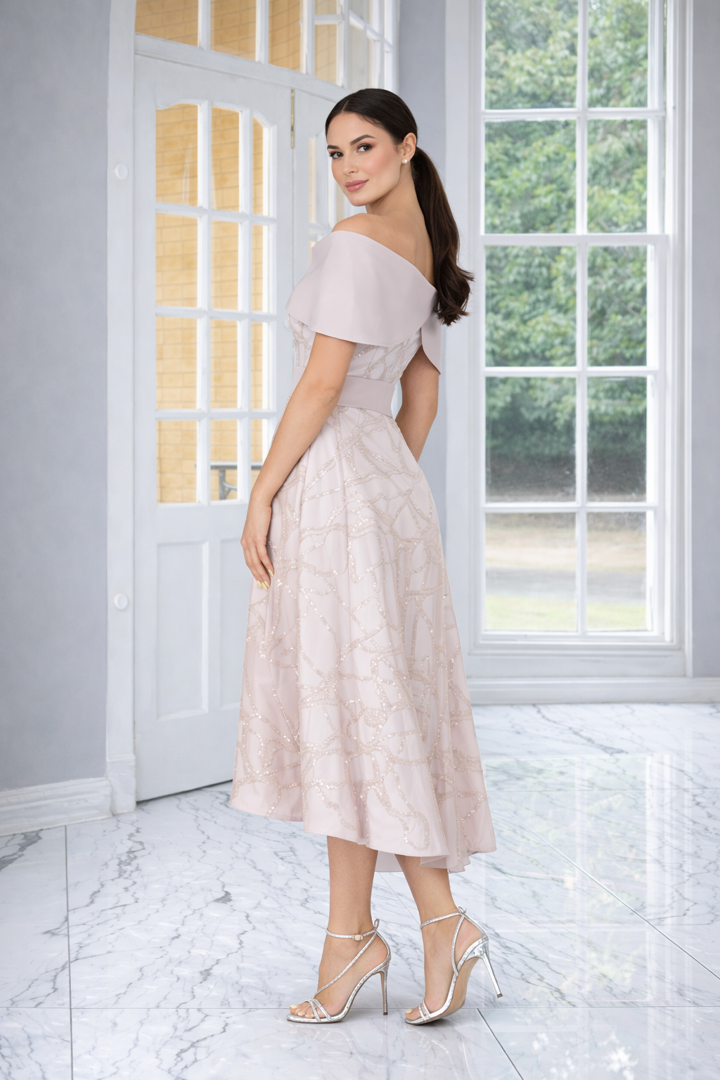 Lizabella 2391 Oyster Patterned mother of the bride dress