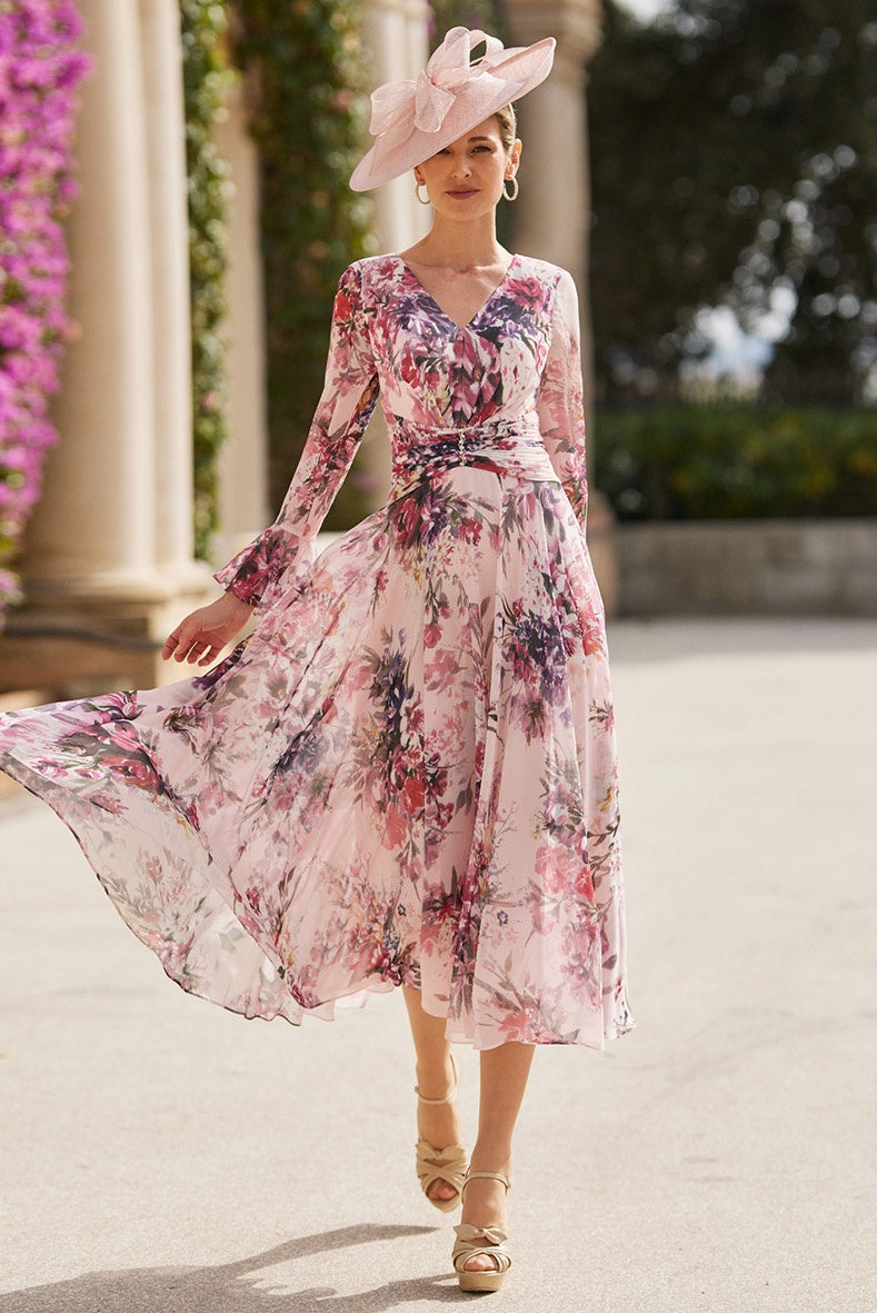 Rosa Clara 8G186 Pink Floral A Line Dress