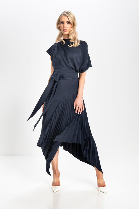 Kevan Jon Mila Navy Pleat Dress