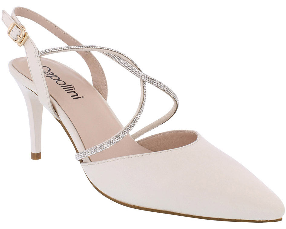 Capollini Charlotte Cream Diamante Sling Shoe