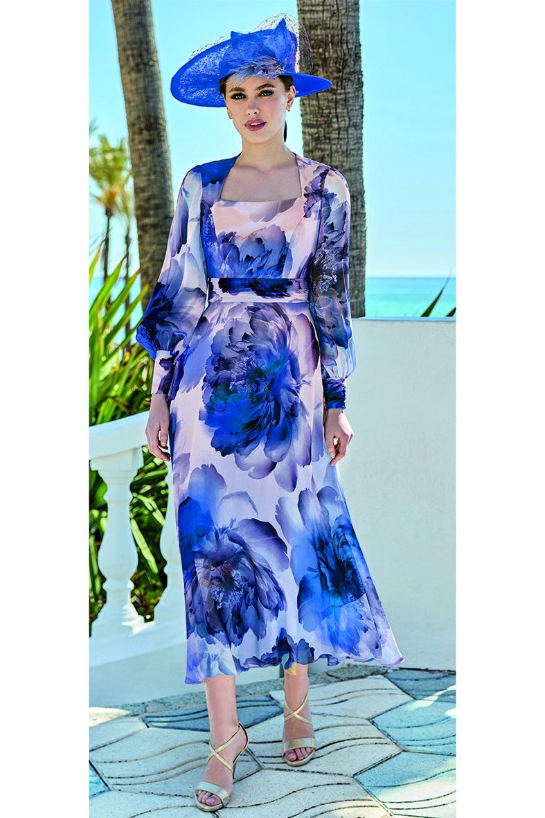 Sonia Peña 0002 Blue Floral  Dress A Line Dress