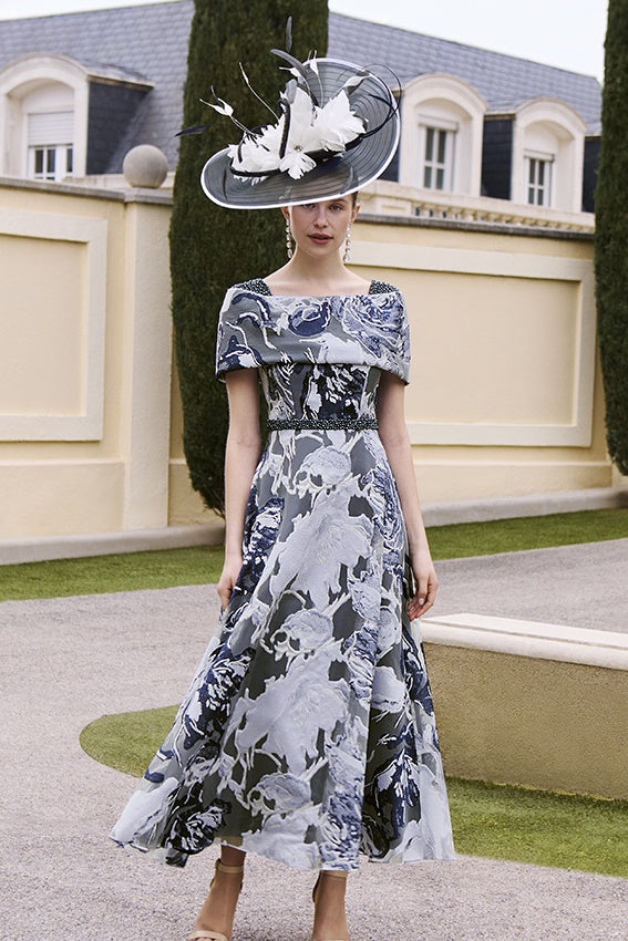 Couture Club 1G1C8 Navy Grey Patterned A Line Dress