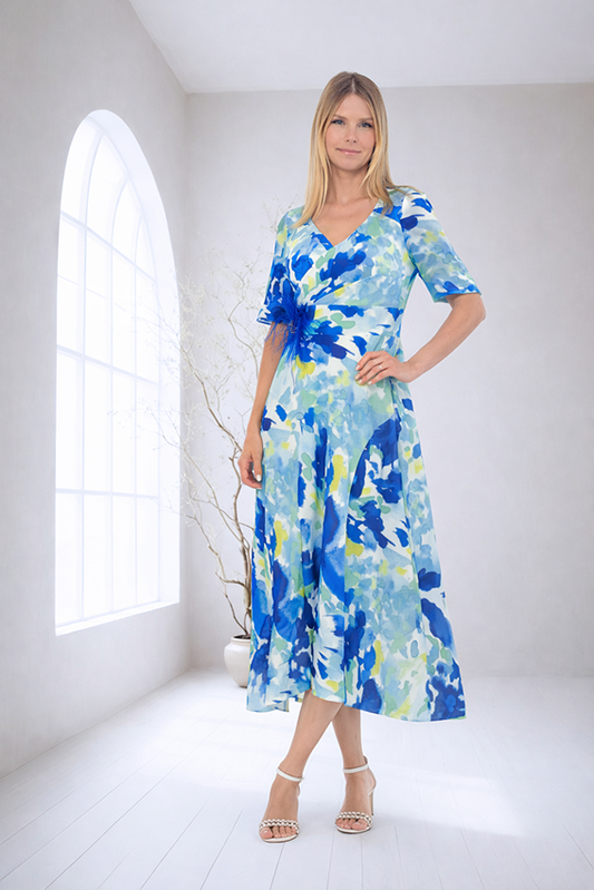 Lizabella 2118 Royal Blue Patterned Dress