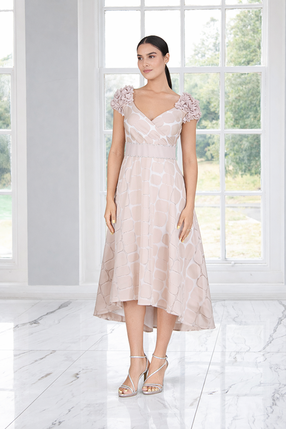 Lizabella 2389 Oyster Patterned A Line Dress