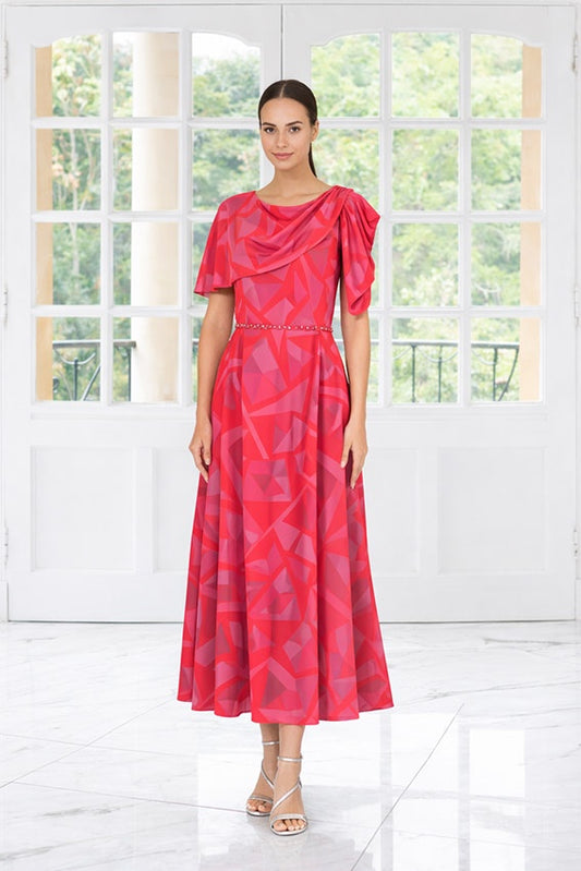 Lizabella 2612 Cerise Print Dress for the mother of the bride