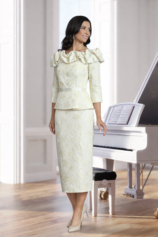 Veromia Occasions 2921 Gold Peplum mother of the bride Dress