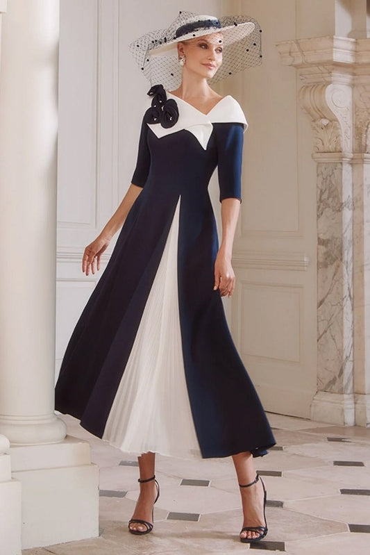 John Charles 29321 Navy Ivory A Line Midi Dress for the mother of the bride