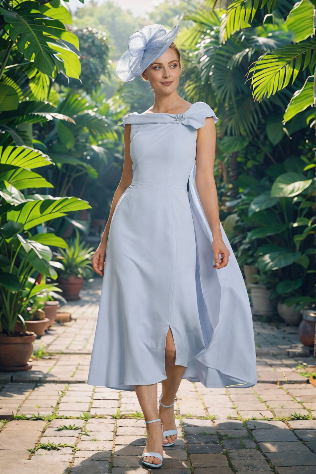 Labella 3330 Light Blue Dress With Overskirt