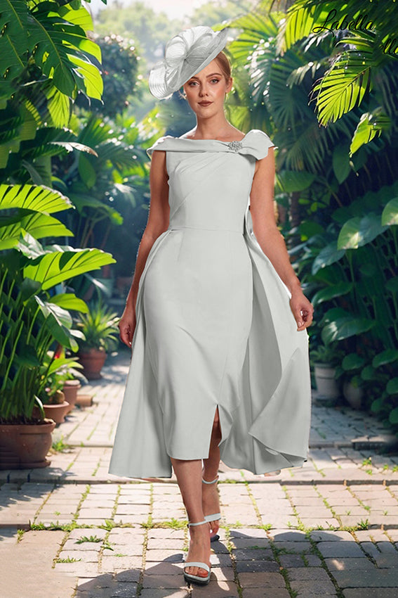 Labella 3330 Dusty Mint Straight Dress With Overskirt