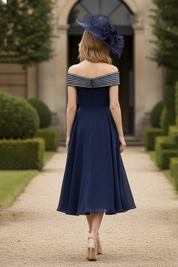 Labella 3429 Navy/Ivory Pleated A Line Dress