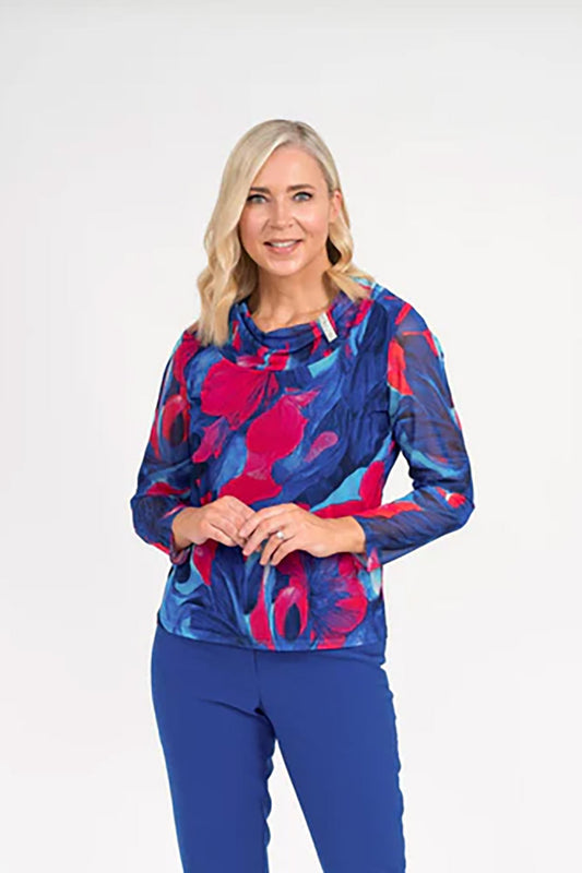 Avalon A6447 Royal Blue Patterned Blouse
