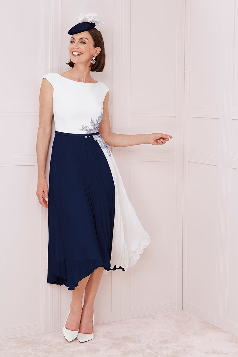 John Charles 66309 Ivory Navy Crepe Chiffon Mother of the bride dress