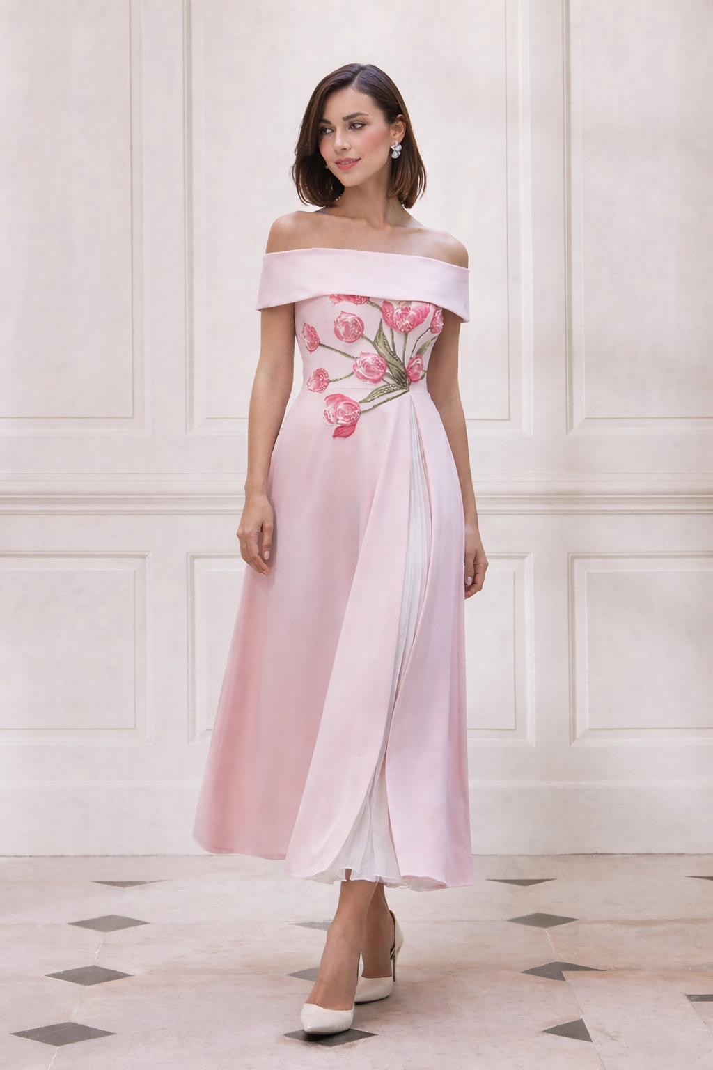 John Charles 66714 Pink Floral Pattern A Line Dress for the mother of the bride