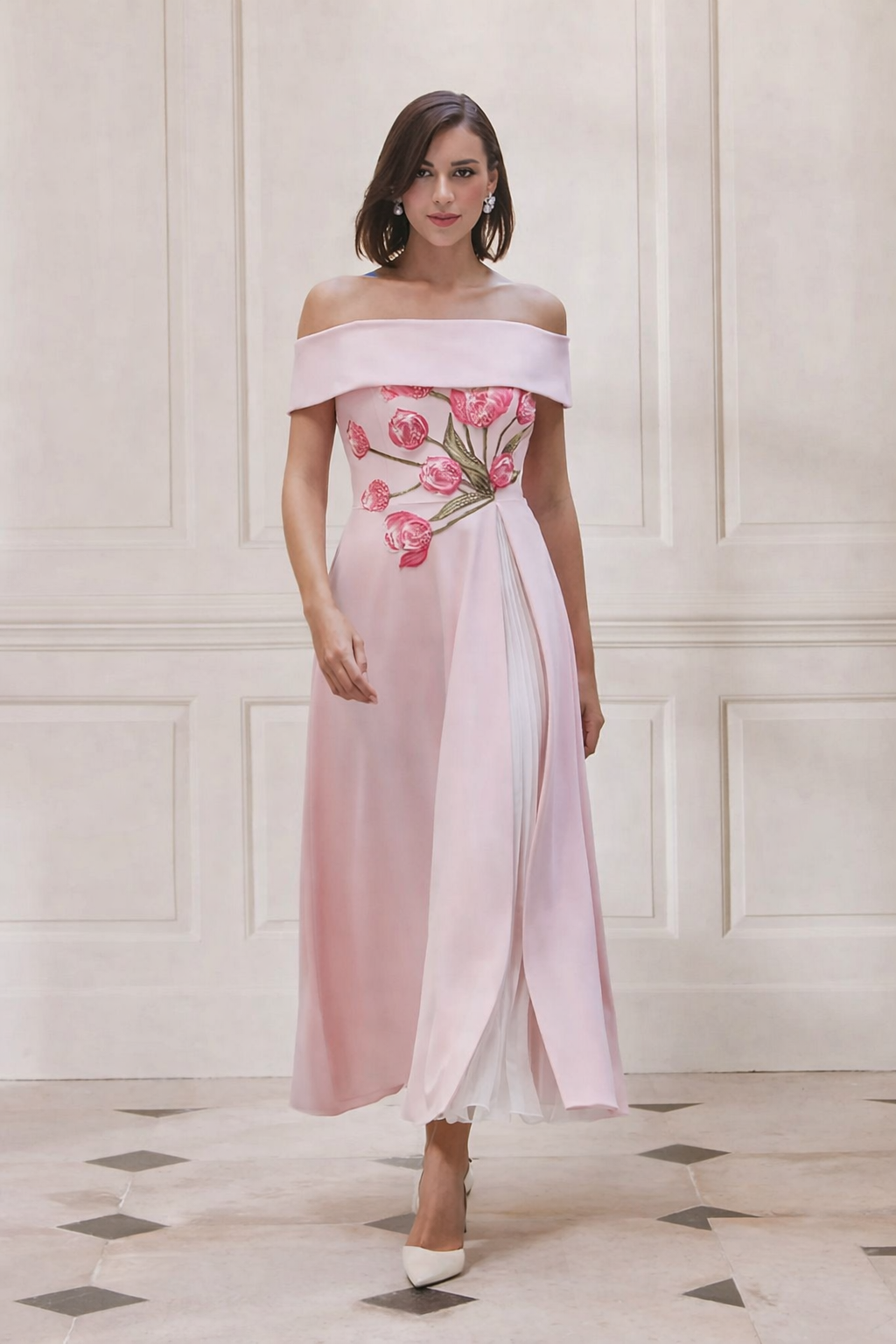 John Charles 66714 Pink Floral Pattern A Line Dress for the mother of the bride