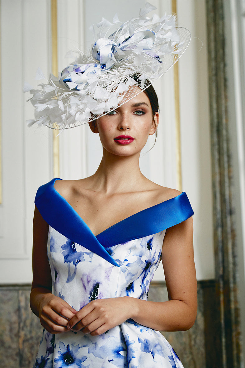 Gabriela Sanchez 7761 Royal Blue & Floral A Line Dress