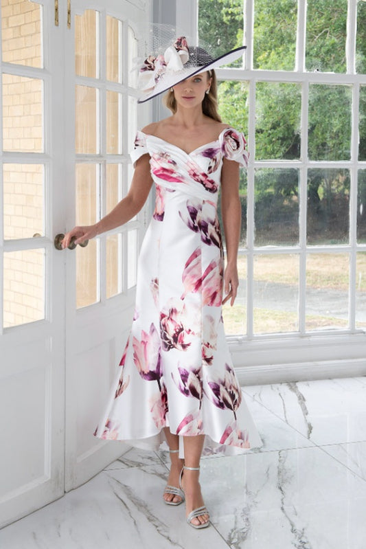 Irresistible 8806 Tulip Print Dress With Corsage