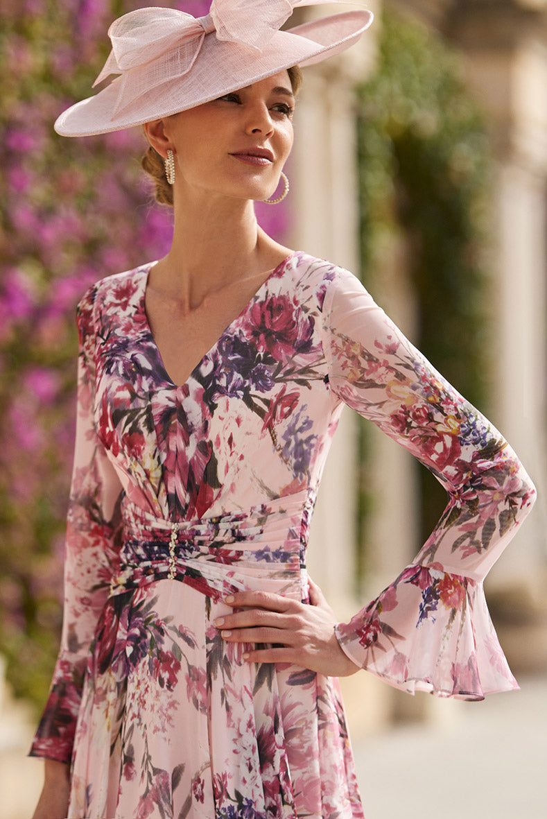 Pink floral sales a line dress