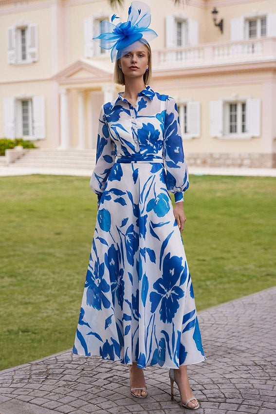 Rosa Clará 9G1A8 Royal Blue & Ivory A Line Dress