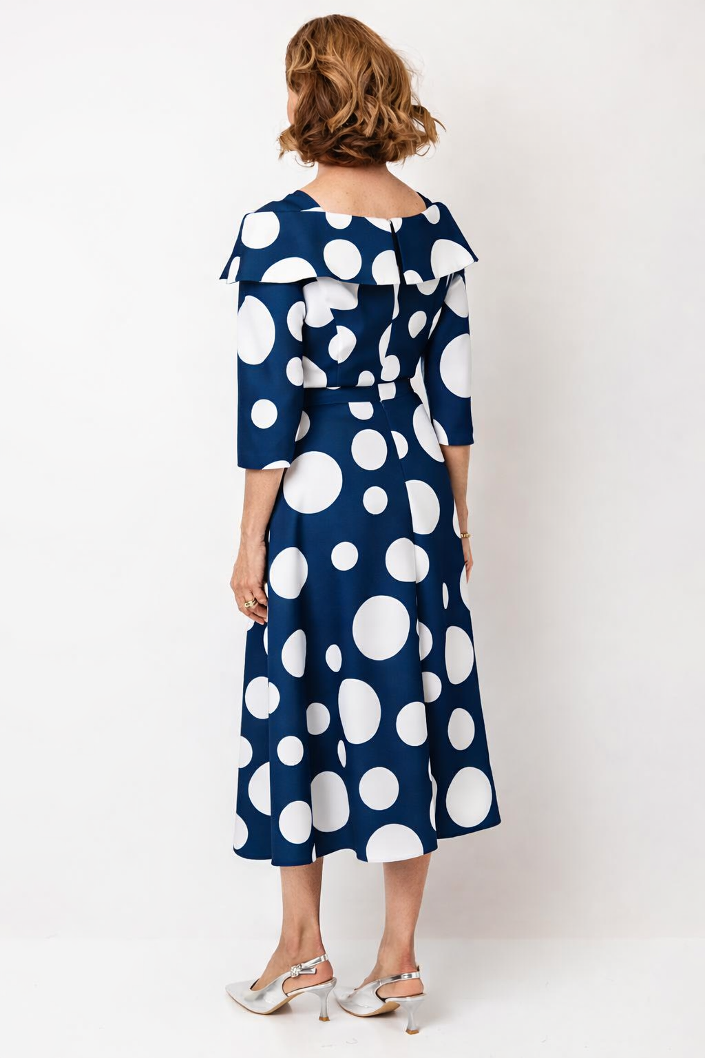 Cassandra Bell Navy & White A Line Spot Mother of the bride dress