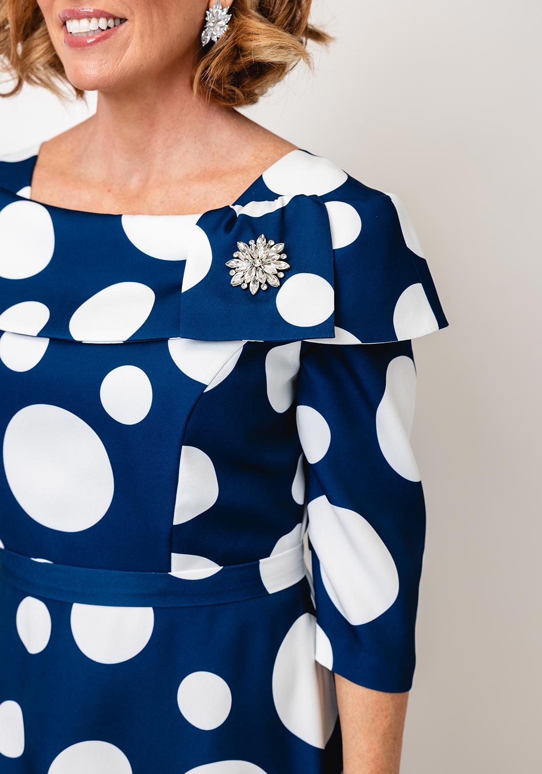 Cassandra Bell Navy & White A Line Spot Mother of the bride dress