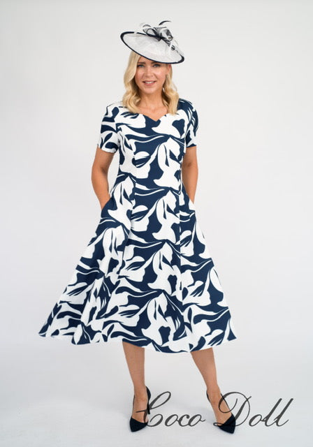 Coco Doll CD232 Tara Navy Print A Line Dress