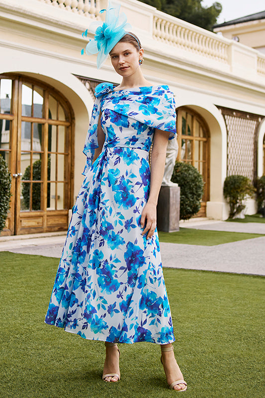 Couture Club 1G1B4 Cobalt Ivory Patterned Dress