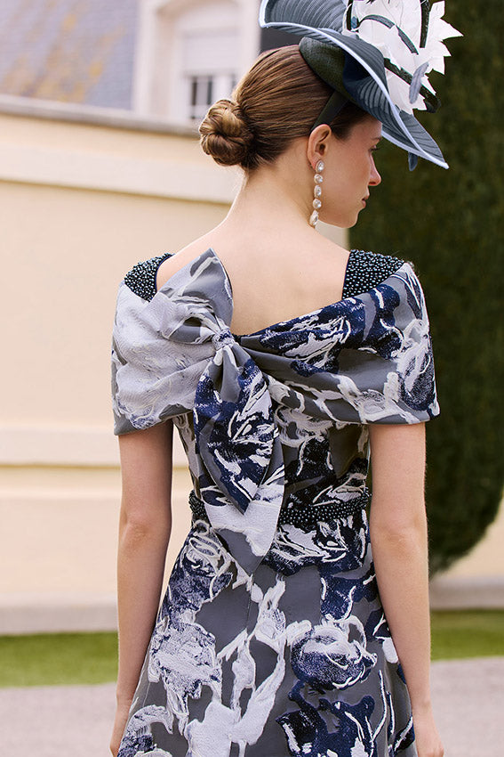 Couture Club 1G1C8 Navy Grey Patterned A Line Dress