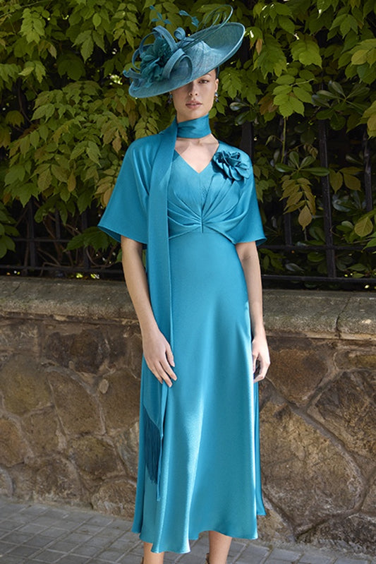 Couture Club 1G260 Petrol A Line Sash mother of the bride dress
