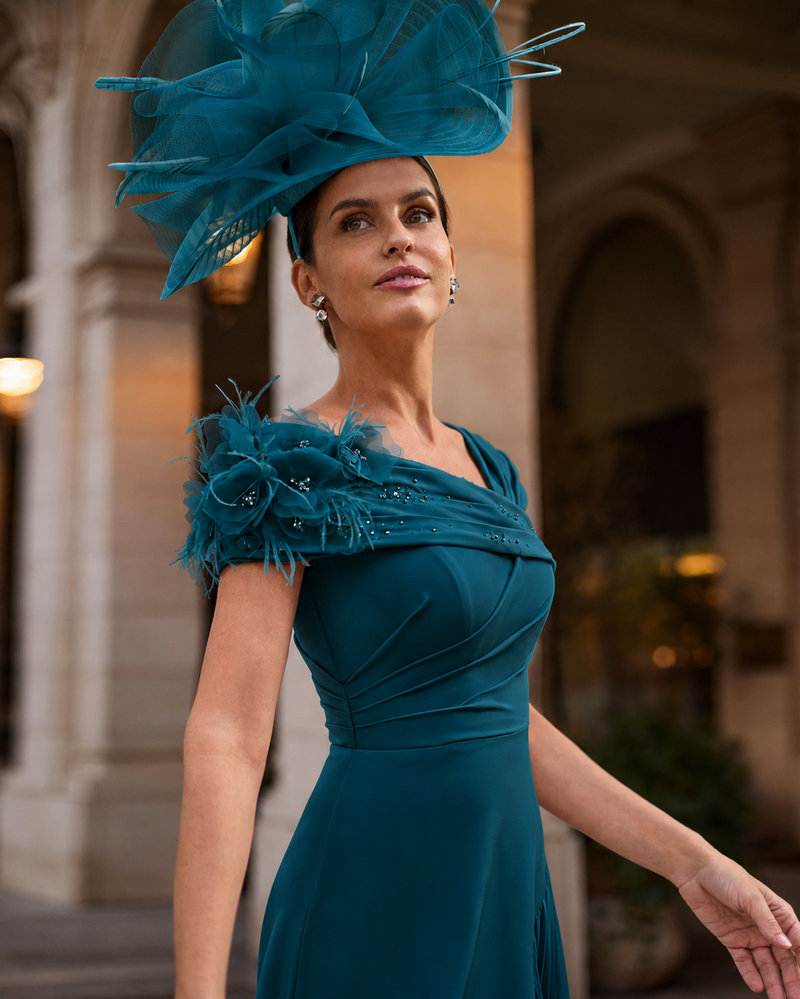 Couture Club 2G221 Dark Jade Asym A Line Mother Of The Bride Dress