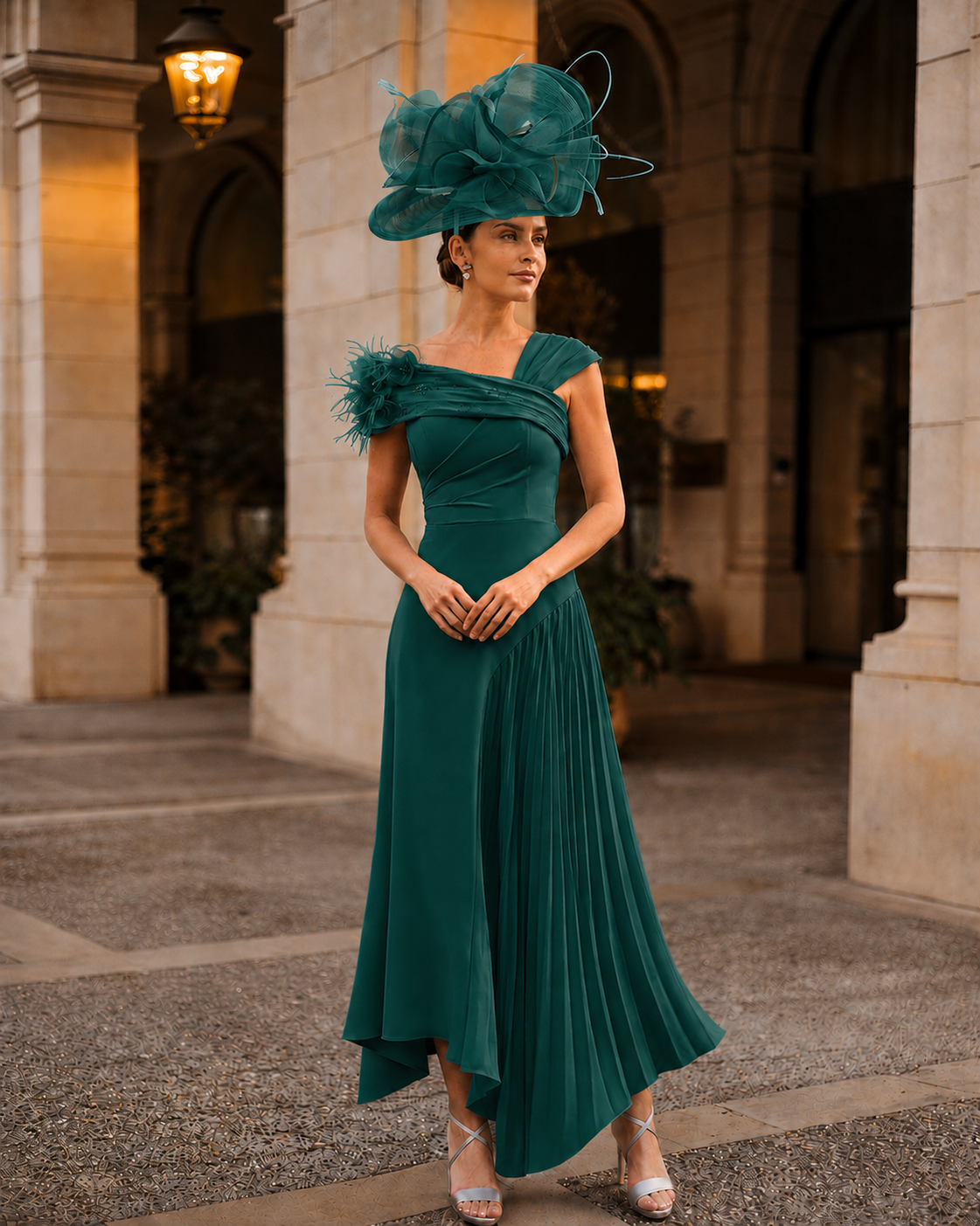 Couture Club 2G221 Dark Jade Asym A Line Mother Of The Bride Dress