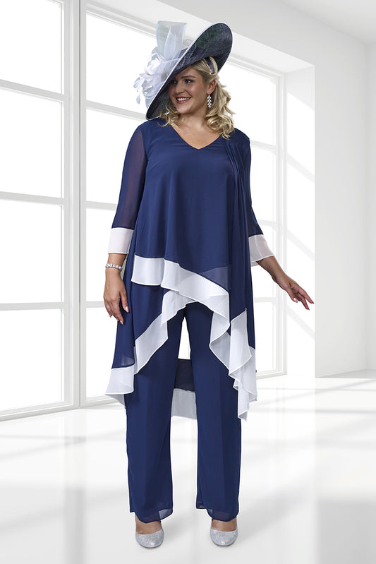 Dressed Up 502 plus size Navy/Ivory Trouser Suit