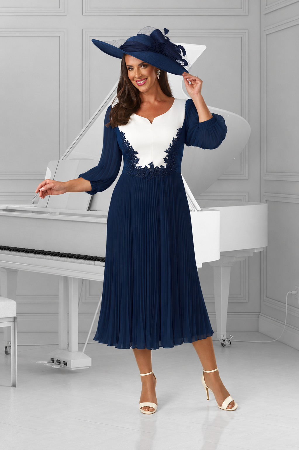 Dressed Up By Veromia Style 564 Navy Ivory Plus Size Mother Of The Bride  Dress