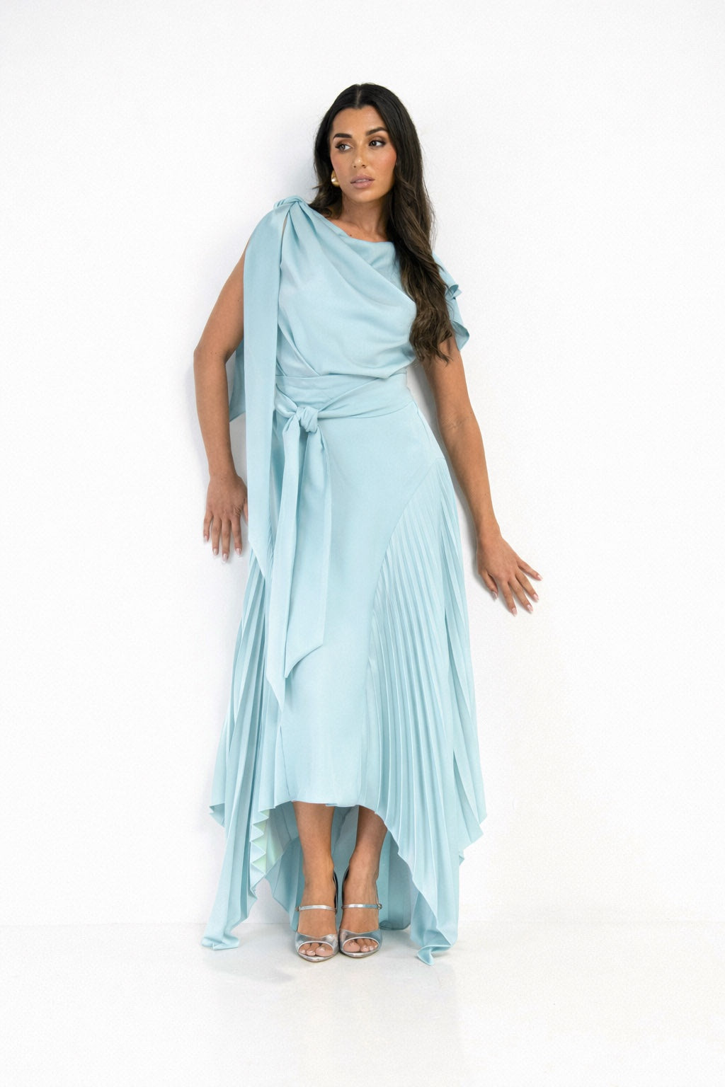 Kevan Jon Emilia Pleat Dusty Blue Dress