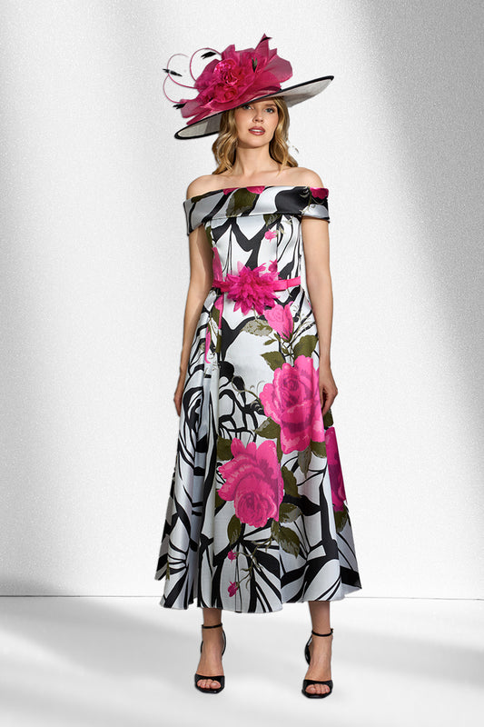 Gabriela Sanchez 5650 Mono and Fuchsia Patterned Dress for the mother of the bride