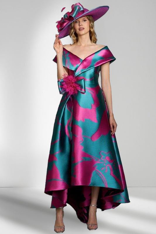 Gabriela Sanchez 5701 Turquoise Fuchsia Patterned Dress.