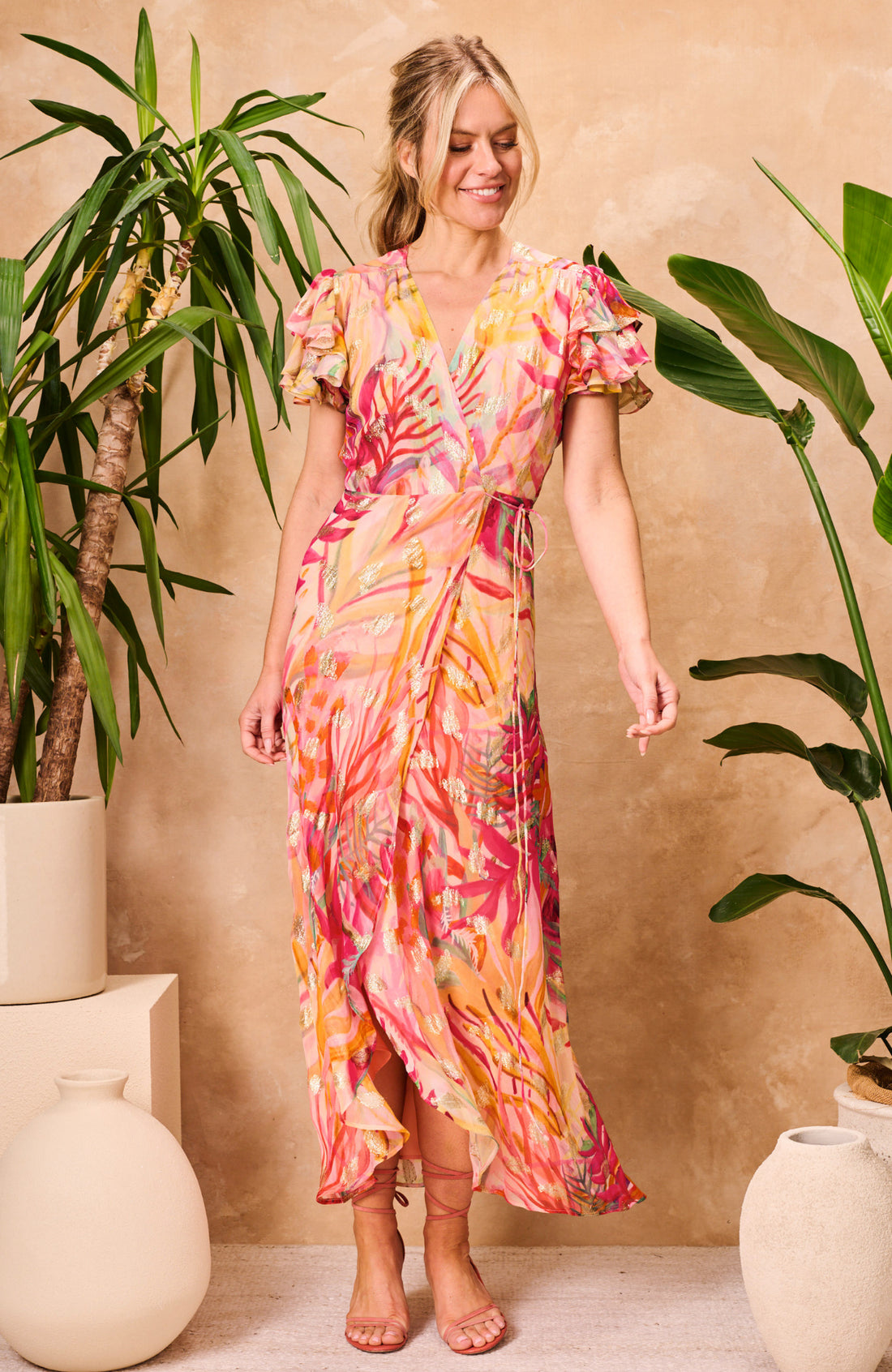 Hope & Ivy Ulla Russet & Red Pattern Wrap Dress The Rose Wardrobe Hope & Ivy Ulla Russet & Red Pattern Wrap Dress The Rose Wardrobe