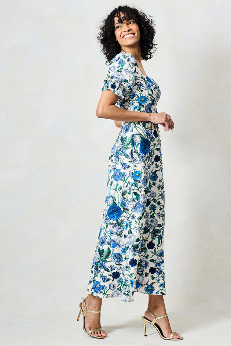 Hope & Ivy Debora Blue Patterned A line Dress