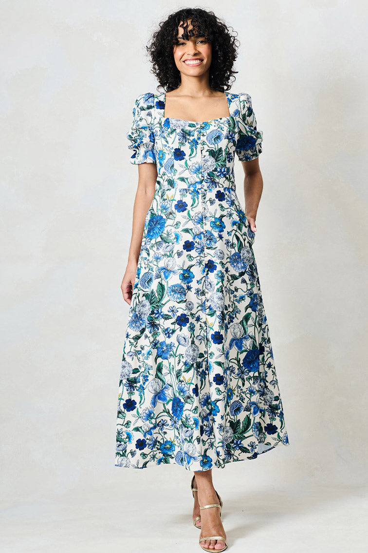 Hope & Ivy Debora Blue Patterned A line Dress
