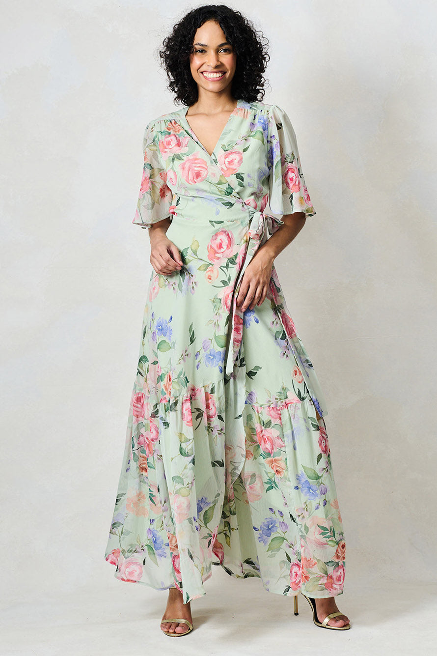 Hope & Ivy Emi Light Green Floral A Line Dress